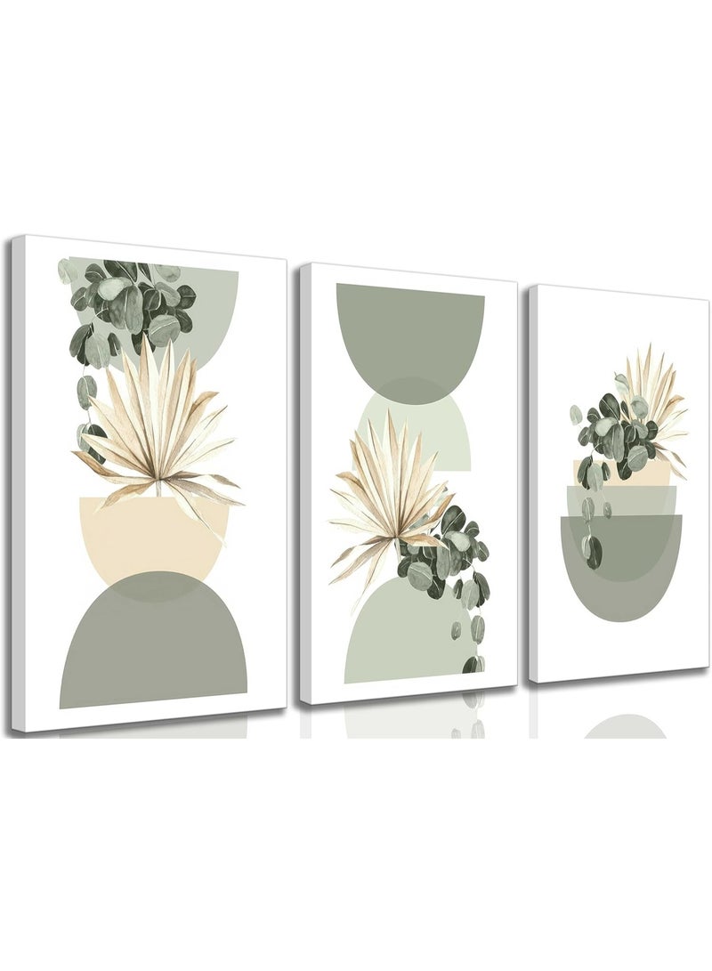 Bukela 3 Pcs Neutral Abstract Boho Canvas Wall Art Beige Sage Green Mid Century Modern Plants Bohemia Pictures Wall Decor Posters Prints for Bedroom Living Room Bathroom Office Home Decoration - Image 1